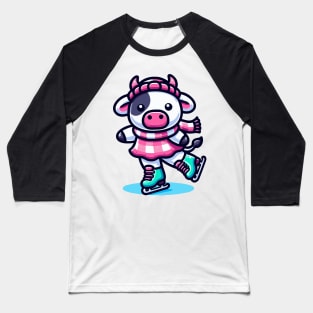 Ice Skating Cow Kawaii Style Baseball T-Shirt
